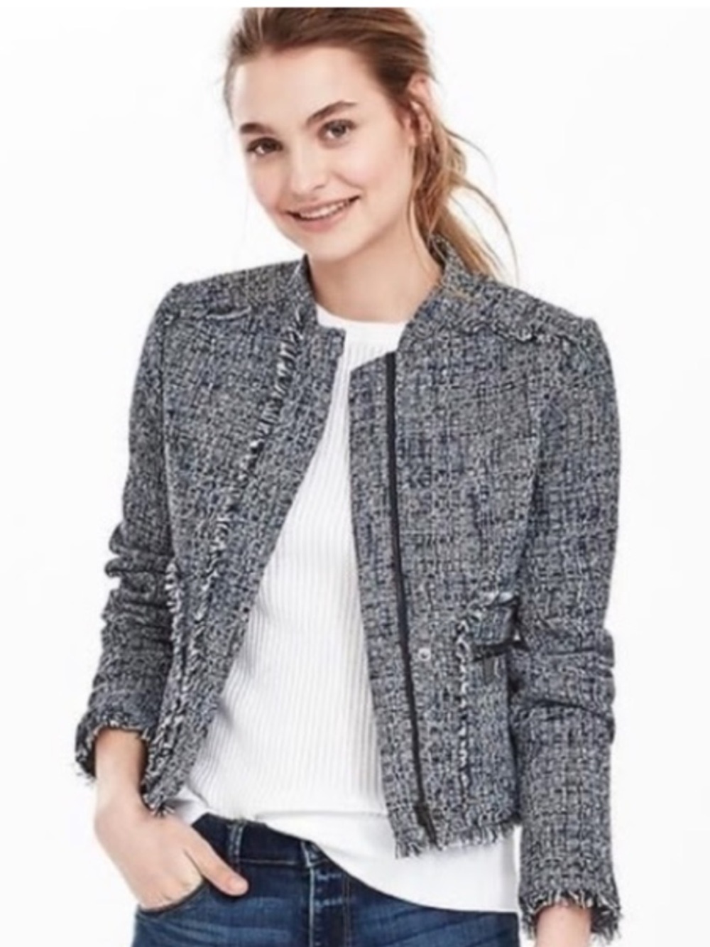 Banana Republic Raw Edge Tweed Moto Jacket